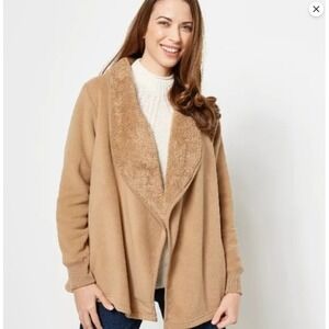 Koolaburra by UGG Women Tan Fleece Faux Shearling Lined Wrap Cardigan Jacket M